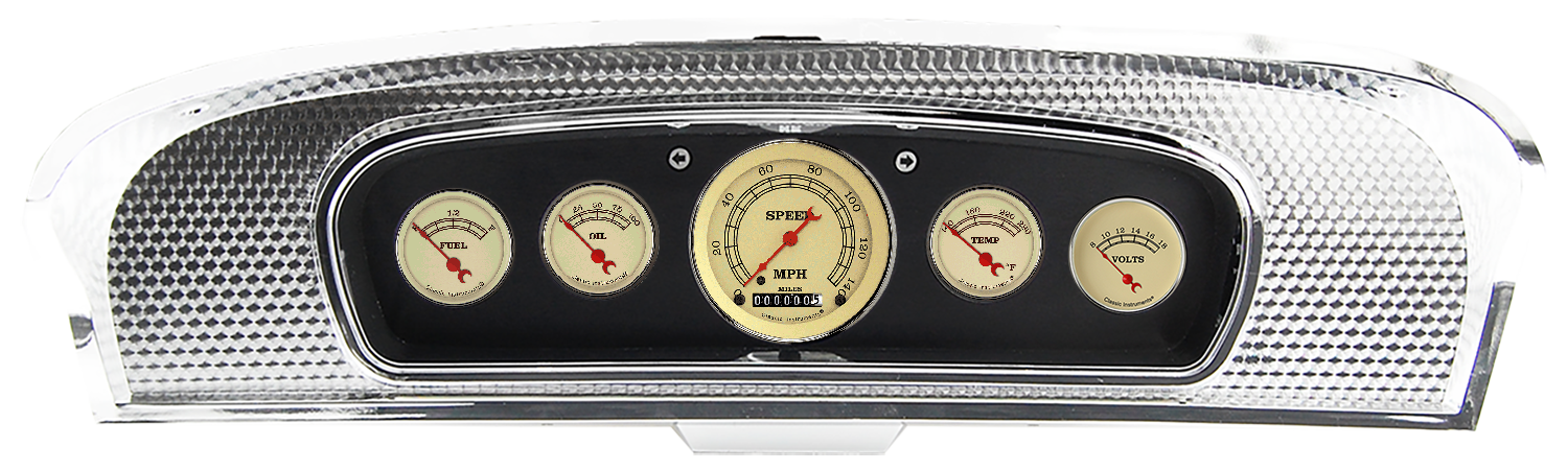 1965-1966 Ford Custom Cab Truck Brushed Black Anodized Aluminum Gauge Panel w/ Classic Instruments Gauges - Image 6