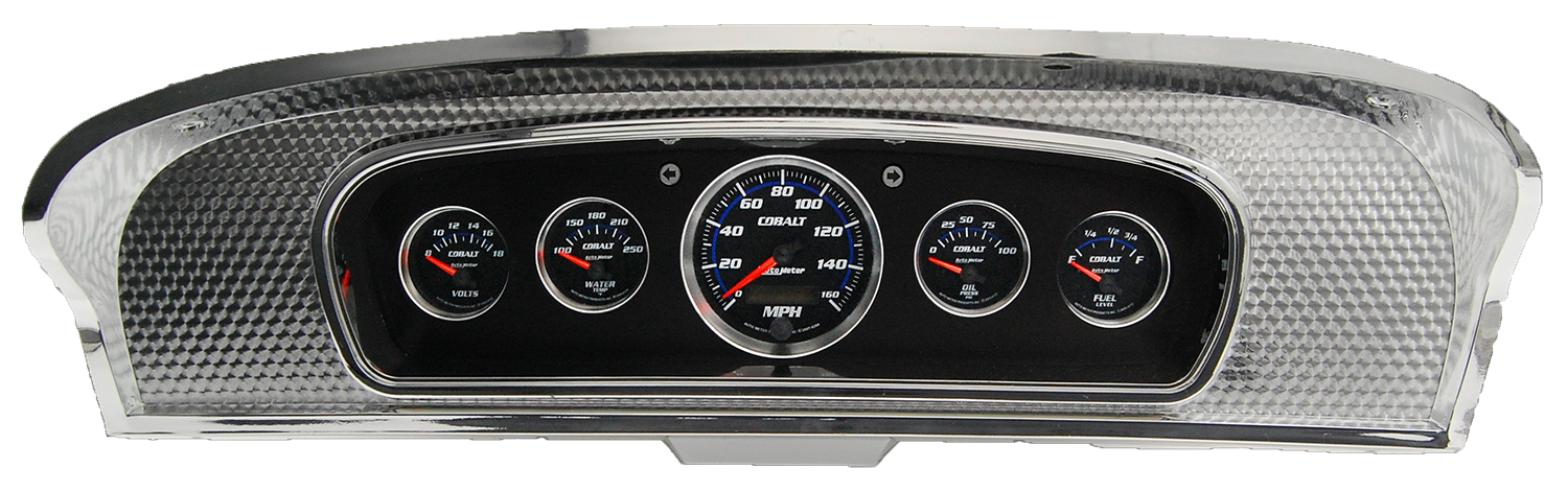 1965-1966 Ford Custom Cab Truck Brushed Black Anodized Aluminum Gauge Panel w/ Auto Meter Cobalt Gauges