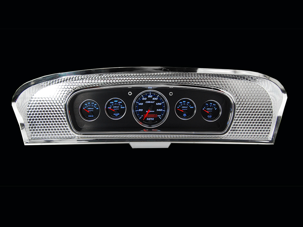 1965-1966 Ford Custom Cab Truck Brushed Black Anodized Aluminum Gauge Panel w/ Auto Meter Cobalt Gauges - Image 2
