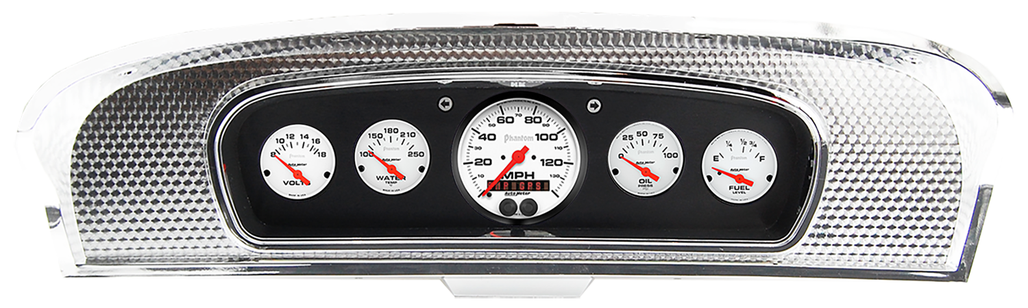 1965-1966 Ford Custom Cab Truck Brushed Black Anodized Aluminum Gauge Panel w/ Auto Meter Phantom Gauges - Image 3