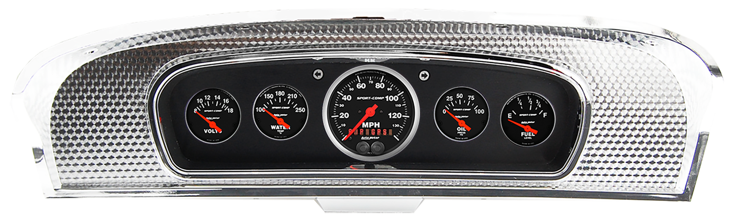 1965-1966 Ford Custom Cab Truck Brushed Black Anodized Aluminum Gauge Panel w/ Auto Meter Sport-Comp Gauges - Image 2