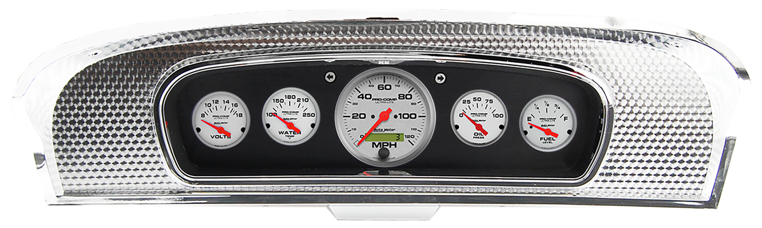 1965-1966 Ford Custom Cab Truck Brushed Black Anodized Aluminum Gauge Panel w/ Auto Meter Ultra-Lite Gauges
