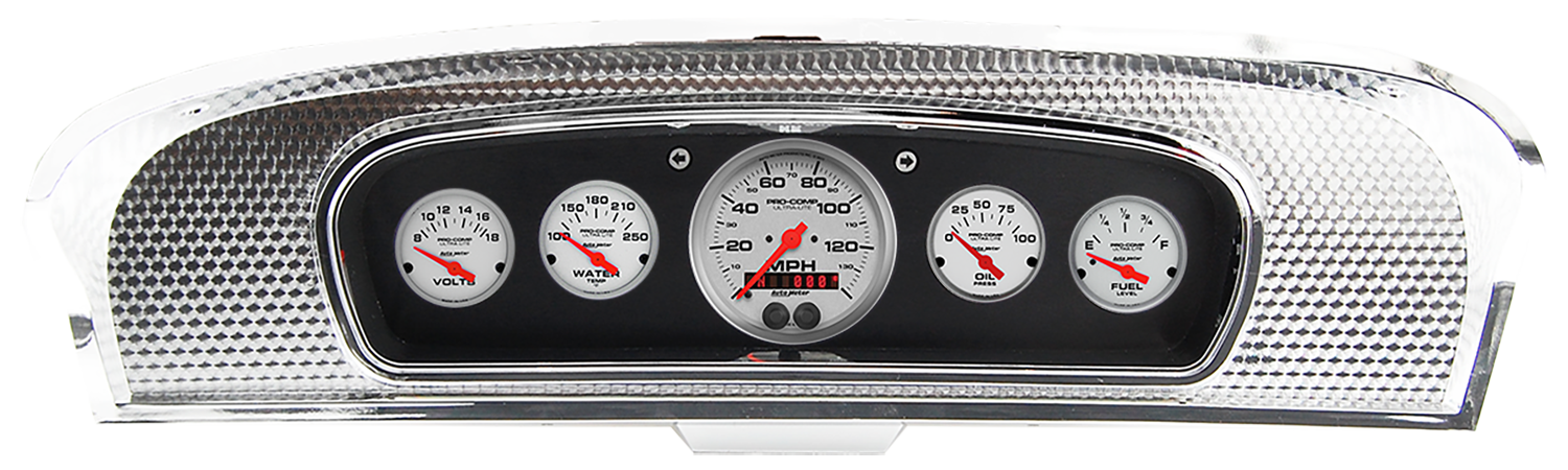 1965-1966 Ford Custom Cab Truck Brushed Black Anodized Aluminum Gauge Panel w/ Auto Meter Ultra-Lite Gauges - Image 3