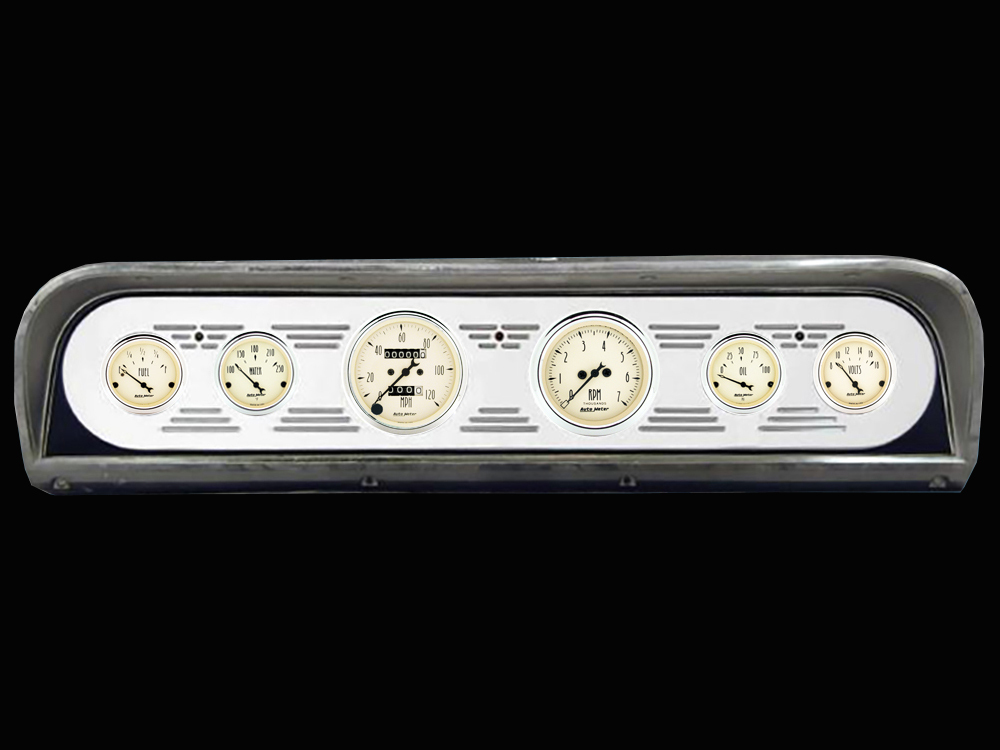 1967-1972 Ford Truck Aluminum Gauge Panel w/ Auto Meter Street Rod Series Gauges
