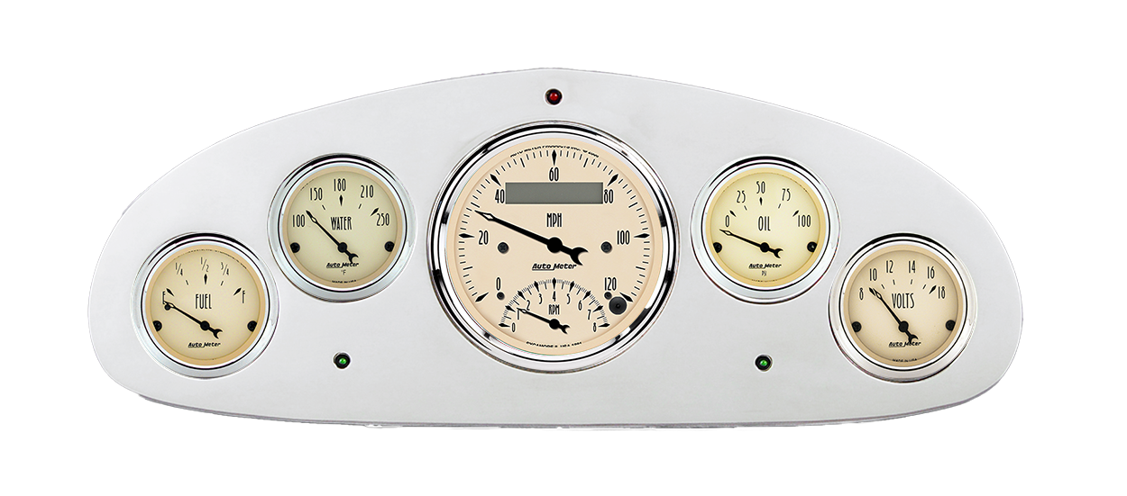 1934 Chevy Master Aluminum Gauge Panel w/ Auto Meter Street Rod Series Gauges (Speedo/Tach) - Image 3