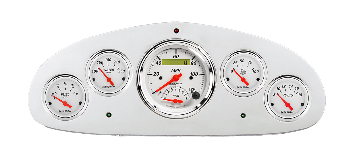 1934 Chevy Master Aluminum Gauge Panel w/ Auto Meter Street Rod Series Gauges (Speedo/Tach) - Image 4