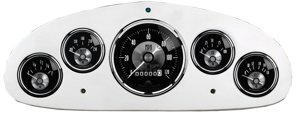 1934 Chevy Master Billet Aluminum 5 Gauge Panel w Auto Meter Prestige Series
