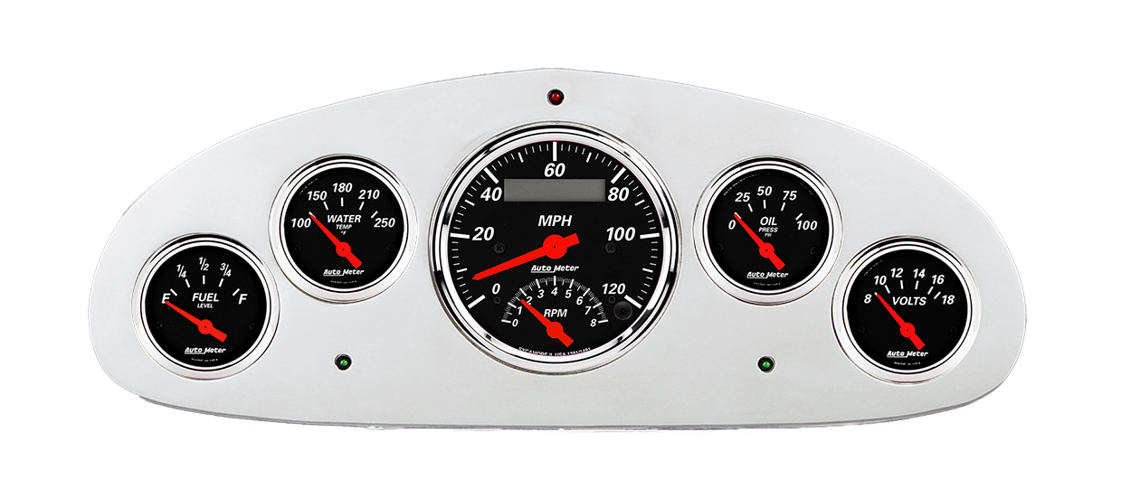 1934 Chevy Master Aluminum Gauge Panel w/ Auto Meter Street Rod Series Gauges (Speedo/Tach) - Image 2