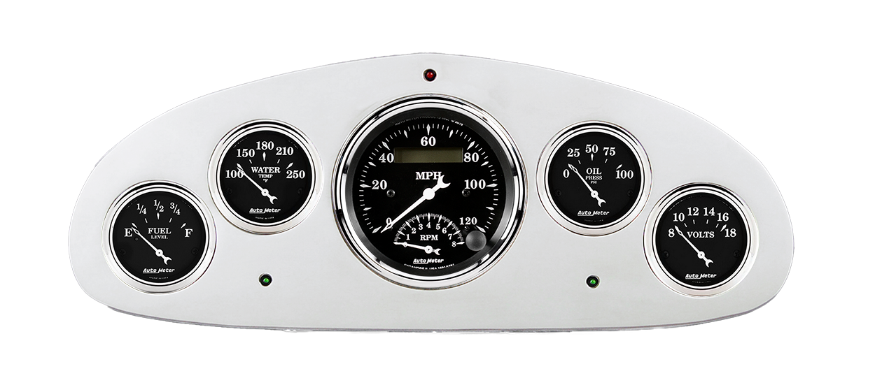 1934 Chevy Master Aluminum Gauge Panel w/ Auto Meter Street Rod Series Gauges (Speedo/Tach)