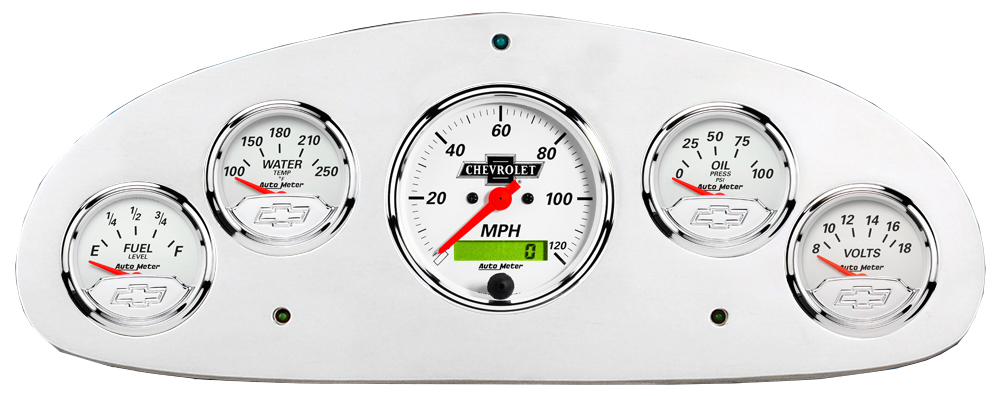 1934 Chevy Master Billet Aluminum Gauge Panel w/ AutoMeter Chevy Vintage Gauges
