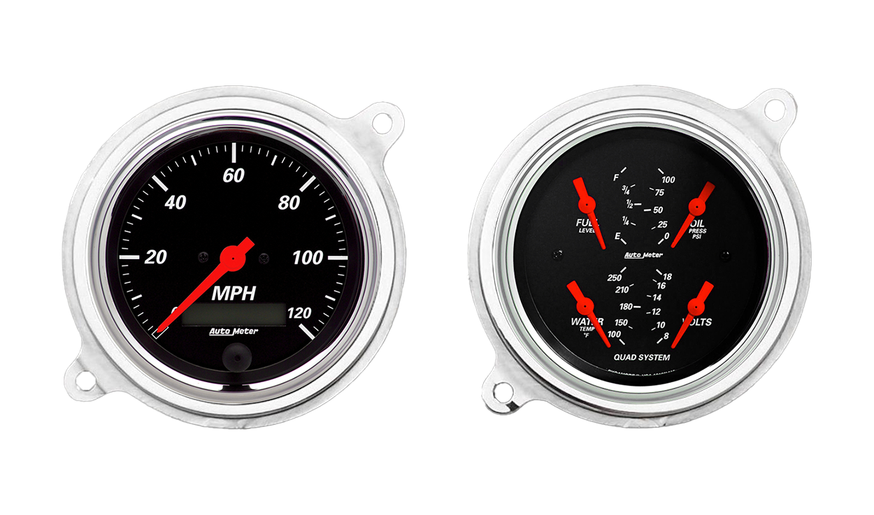 1936 Chevy Standard Aluminum Adapter Rings w/ Auto Meter Street Rod Series Gauges