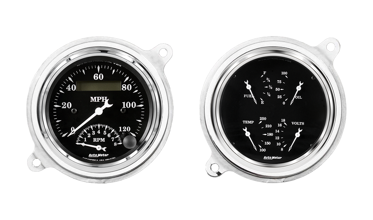 1936 Chevy Standard Aluminum Adapter Rings w/ Auto Meter Street Rod Series Gauges (Speedo/Tach)