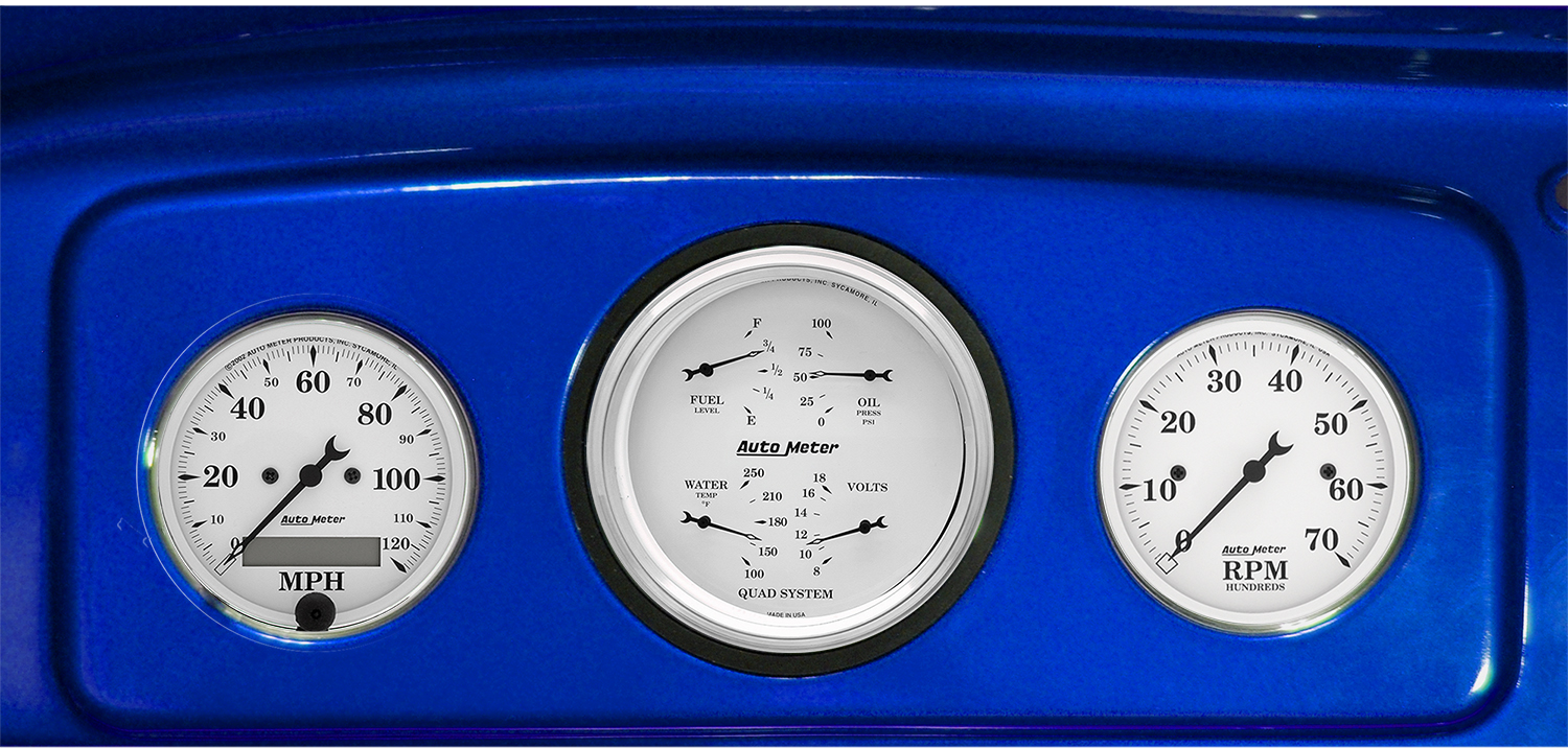 1935-1936 Chevy Master or 1935-1939 Chevy Truck Gauge Adapter w/ Auto Meter Old Tyme White Gauges