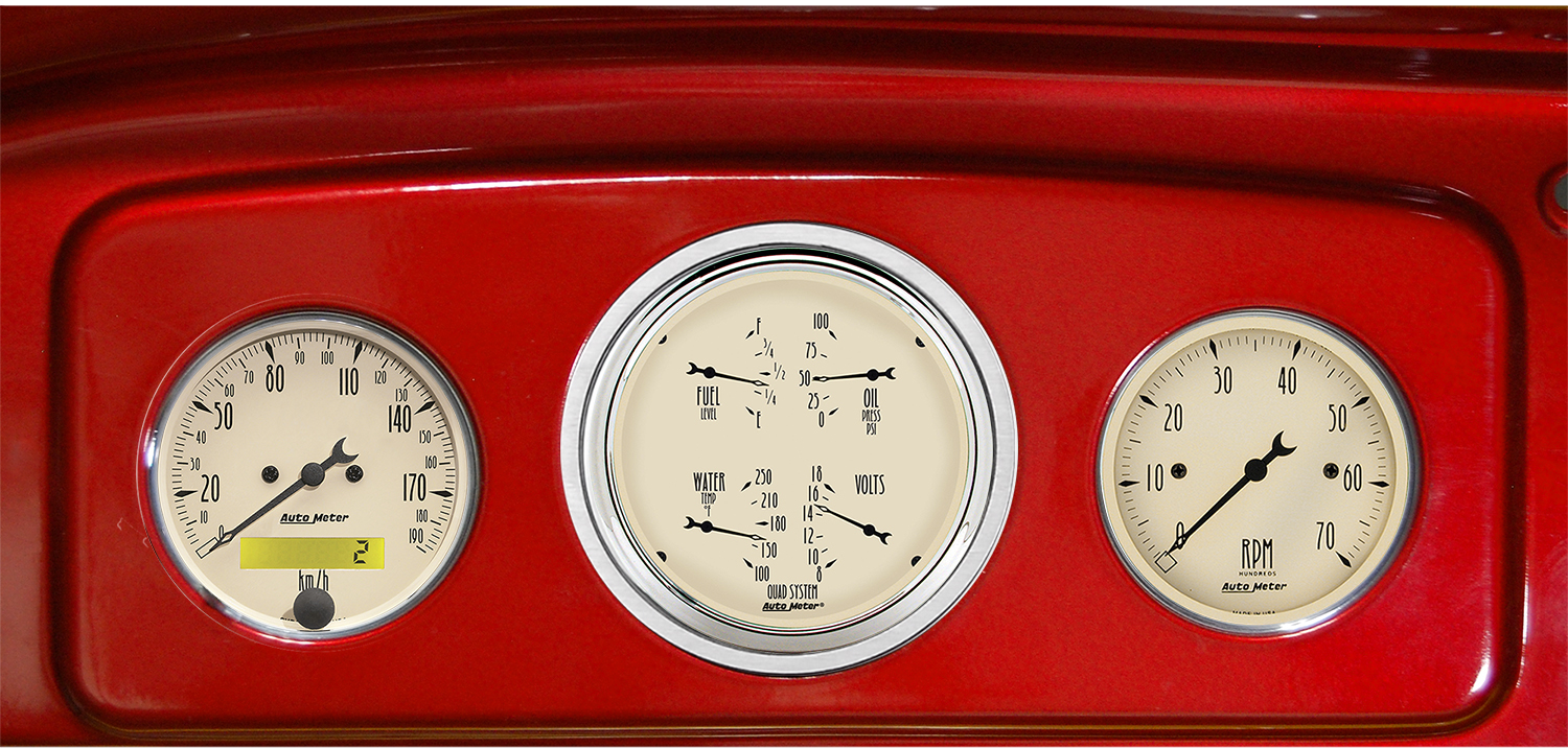 1935-1936 Chevy Master or 1935-1939 Chevy Truck Gauge Adapters w/ Auto Meter Antique Beige Gauges - Image 2