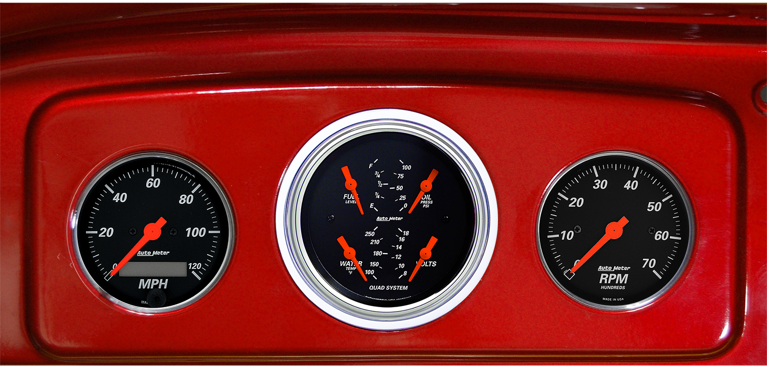 35 36 Chevy Master / 1935-1939 Chevy Truck Gauge Adapters w/ Auto Meter Designer Black Gauges - Image 2
