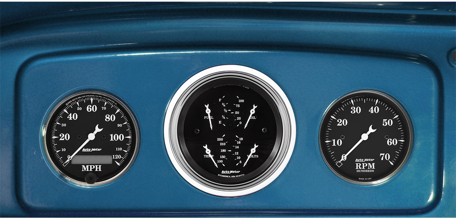 1935-1936 Chevy Master or 1935-1939 Chevy Truck Gauge Adapters w/ Auto Meter Old Tyme Black Gauges - Image 2