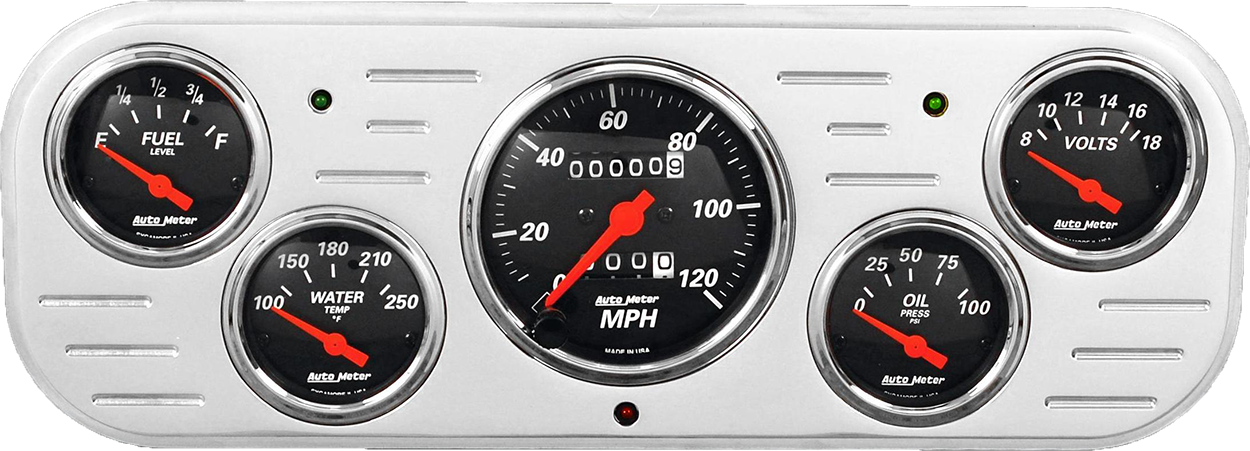 1937-1938 Chevy Car Aluminum Gauge Panel w/ Auto Meter Street Rod Series Gauges