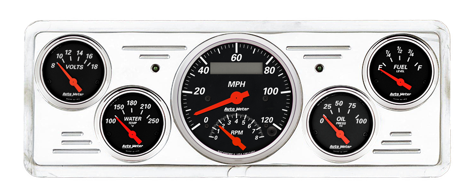 1939 Chevy Car Billet Aluminum Gauge Panel w/ Auto Meter Street Rod Series Gauges (Speedo/Tach) - Image 2