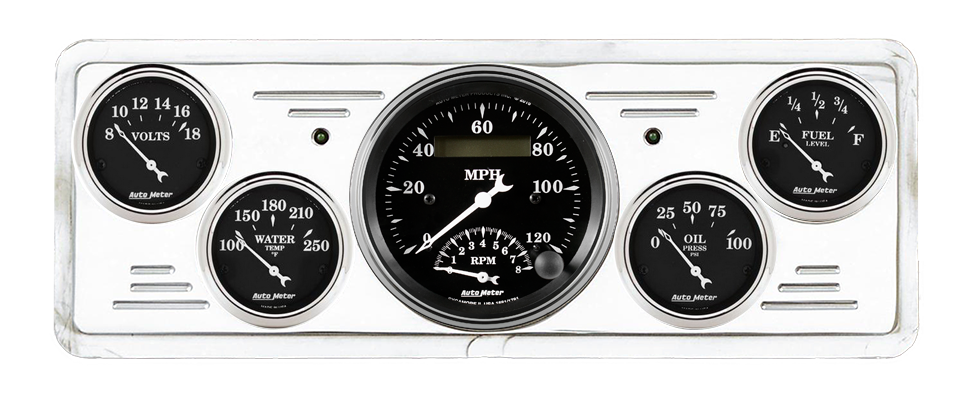 1939 Chevy Car Billet Aluminum Gauge Panel w/ Auto Meter Street Rod Series Gauges (Speedo/Tach) - Image 4