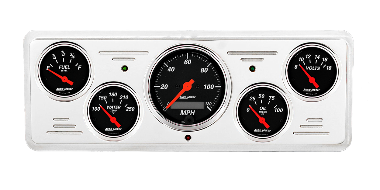 1939 Chevy Car Billet Aluminum Gauge Panel w/ Auto Meter Street Rod series gauges - Image 8