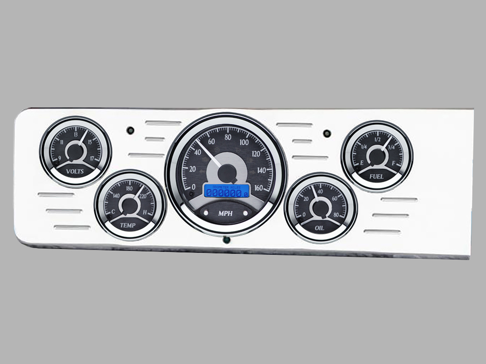 1940 Chevy Car Billet Aluminum Gauge Panel w/ Dakota Digital VHX-1050 Black Alloy Gauges