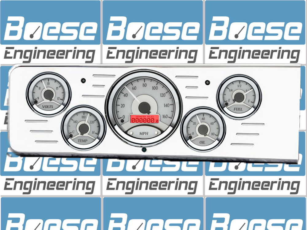 1940 Chevy Car Billet Aluminum Gauge Panel w/ Dakota Digital VHX-1050 Silver Alloy Gauges