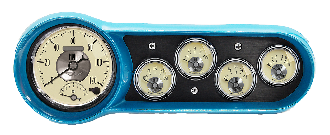 1953-1954 Chevy Car Gauge Panels w/ Auto Meter Antique Ivory Gauges