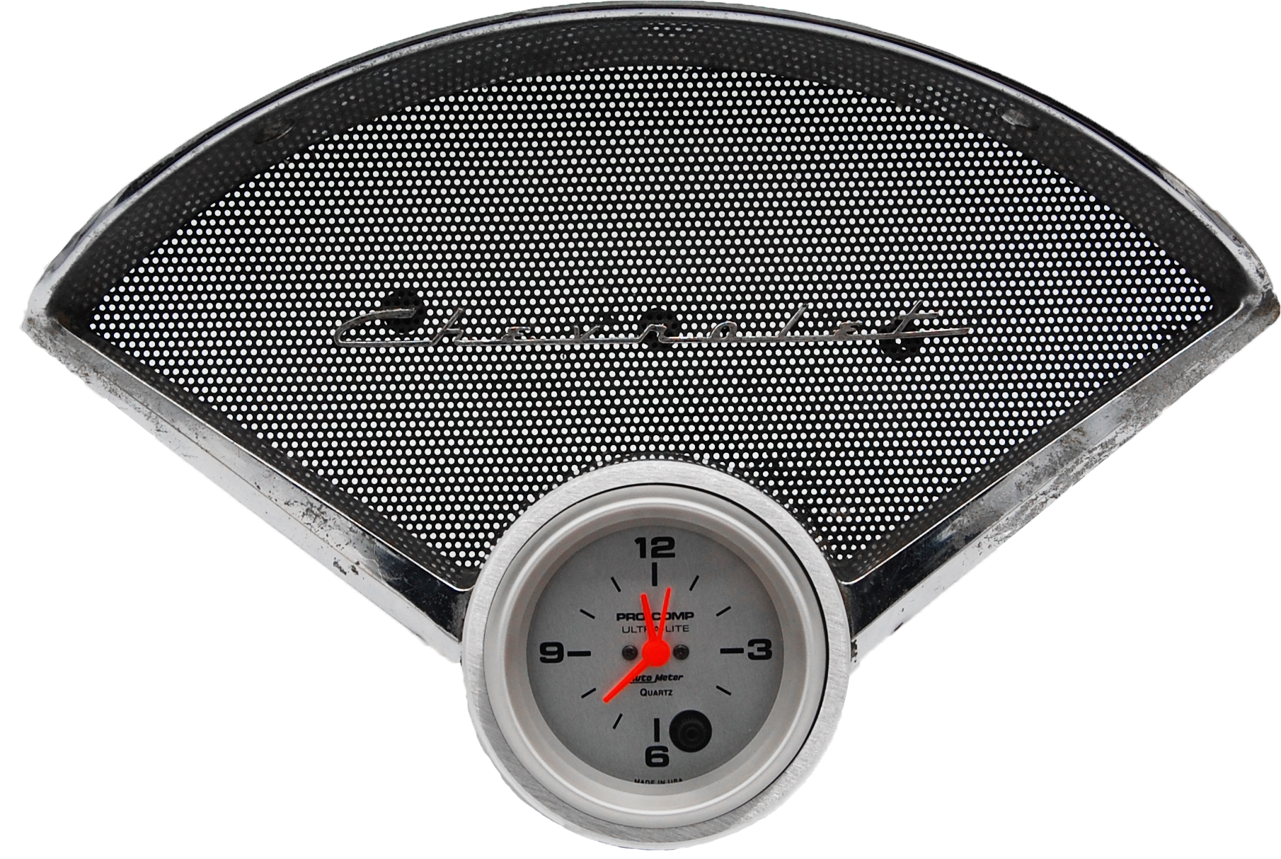 55 56 Chevy Car Aluminum Clock Insert w/ 2 5/8" Auto Meter Ultra-Lite Quartz Clock