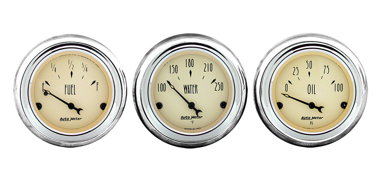 1961-62 Chevy Impala Aluminum Adapter Rings w/ Auto Meter Antique Beige Gauges