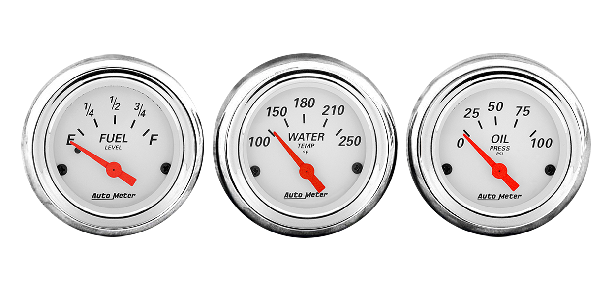 1961-62 Chevy Impala Aluminum Adapter Rings w/ Auto Meter Arctic White Gauges