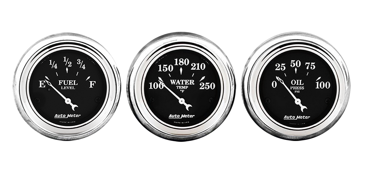 1961-62 Chevy Impala Aluminum Adapter Rings w/ Auto Meter Old Tyme Black Gauges