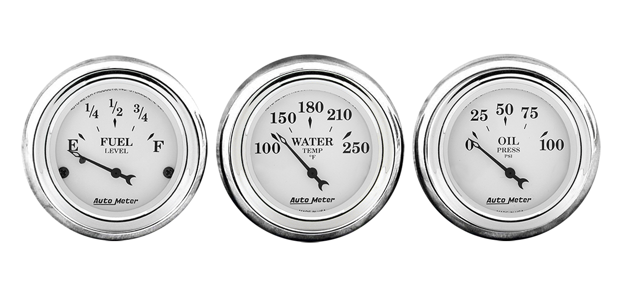 1961-62 Chevy Impala Aluminum Adapter Rings w/ Auto Meter Old Tyme White Gauges