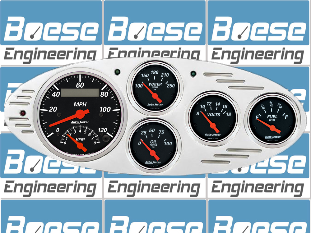 1932 Ford Car Billet Aluminum Gauge Panel w/ Auto Meter Street Rod Series Gauges (Speedo/Tach)