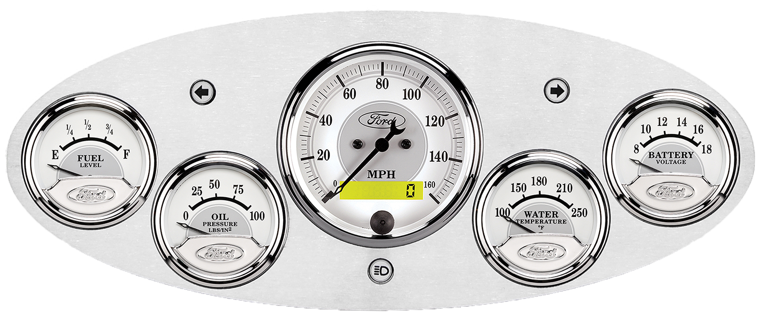 1932 Ford Car Aluminum Gauge Panel w/ Auto Meter Ford Masterpiece Silver Gauges