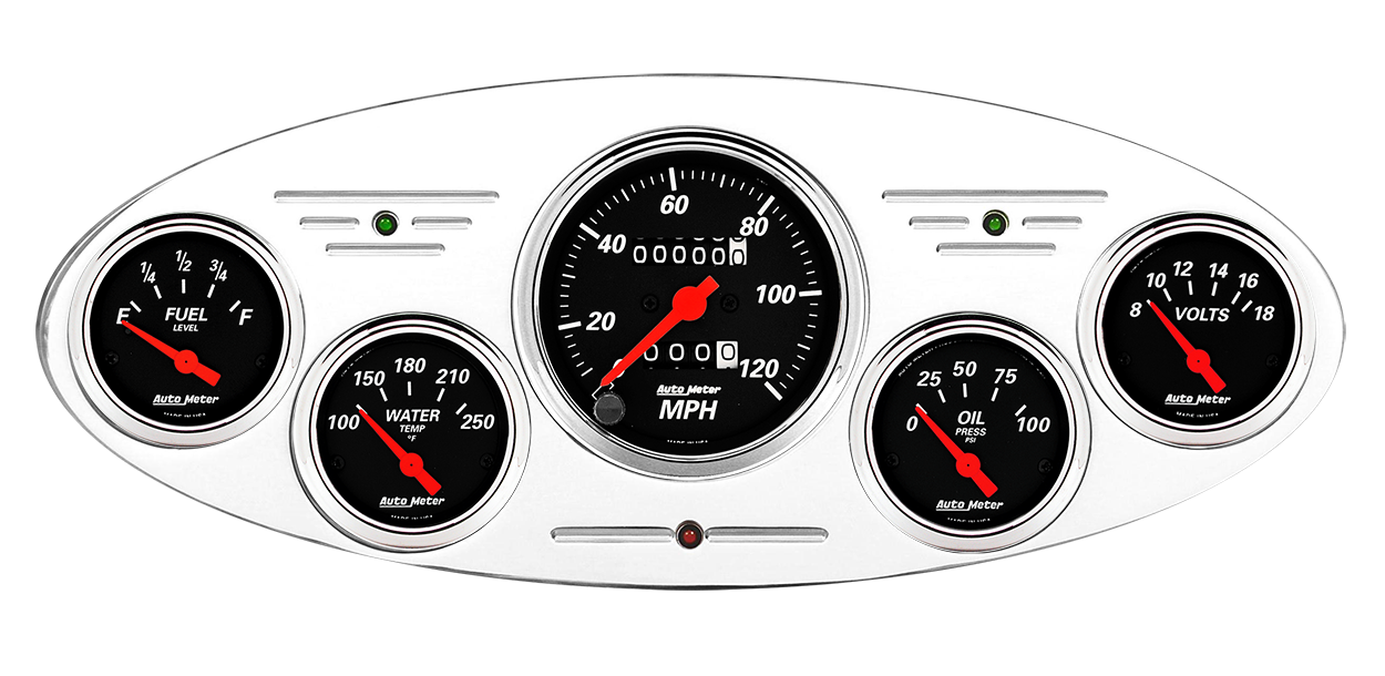 1932 Ford Car Billet Aluminum Gauge Panel w/ Auto Meter Street Rod series gauges - Image 4
