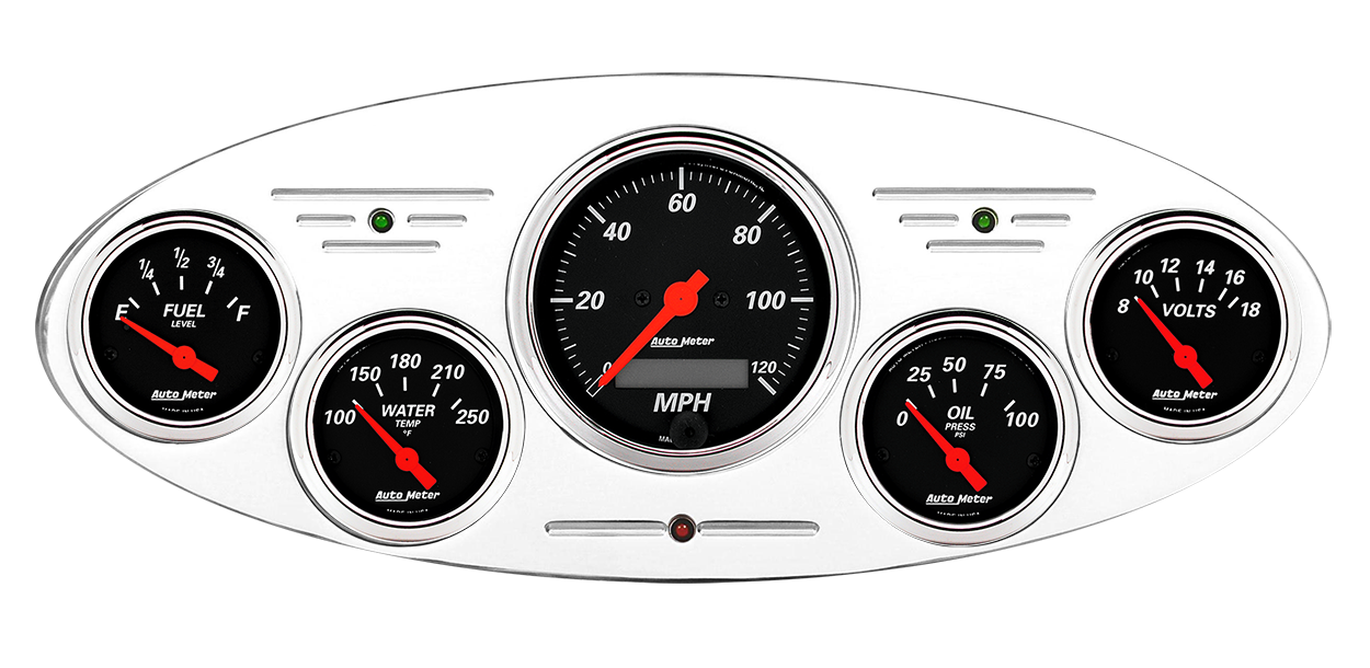 1932 Ford Car Billet Aluminum Gauge Panel w/ Auto Meter Street Rod series gauges - Image 3