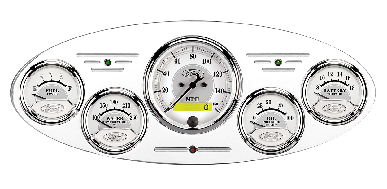 1932 Ford Car Aluminum Gauge Panel w/ Auto Meter Ford Masterpiece Silver Gauges