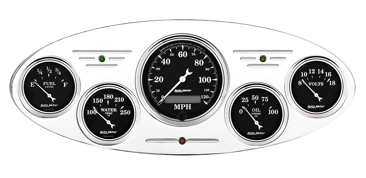 1932 Ford Car Billet Aluminum Gauge Panel w/ Auto Meter Street Rod series gauges