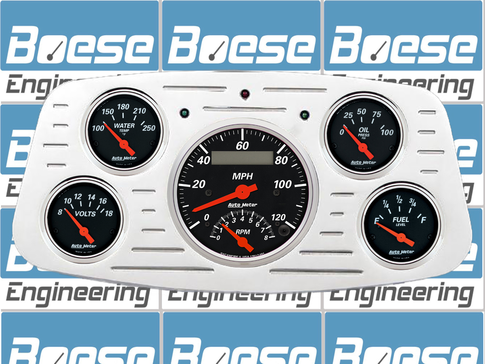 1933-1934 Ford Car Billet Aluminum Gauge Panel w Auto Meter Street Rod Series Gauges (Speedo/Tach)