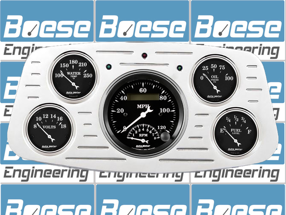 1933-1934 Ford Car Billet Aluminum Gauge Panel w Auto Meter Street Rod Series Gauges (Speedo/Tach) - Image 4