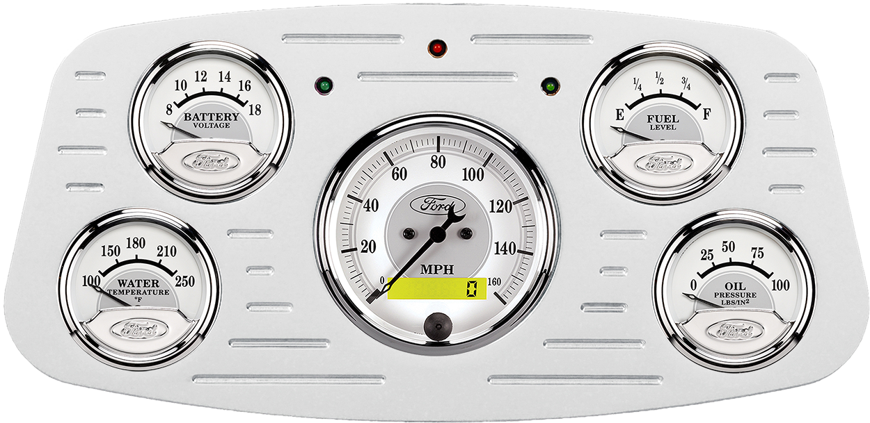 1933-1934 Ford Car Billet Aluminum Gauge Panel w/ Auto Meter Ford Masterpiece Silver Gauges