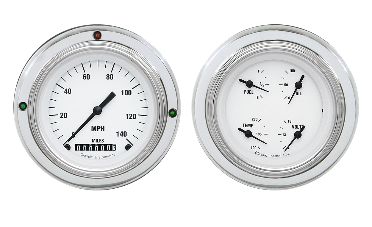 1937-1939 Ford Car or Truck Aluminum 2 Adapter Rings w/ Classic Instruments White Hot Gauges - Image 2