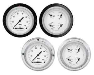 1937-1939 Ford Car or Truck Aluminum 2 Adapter Rings w/ Classic Instruments White Hot Gauges