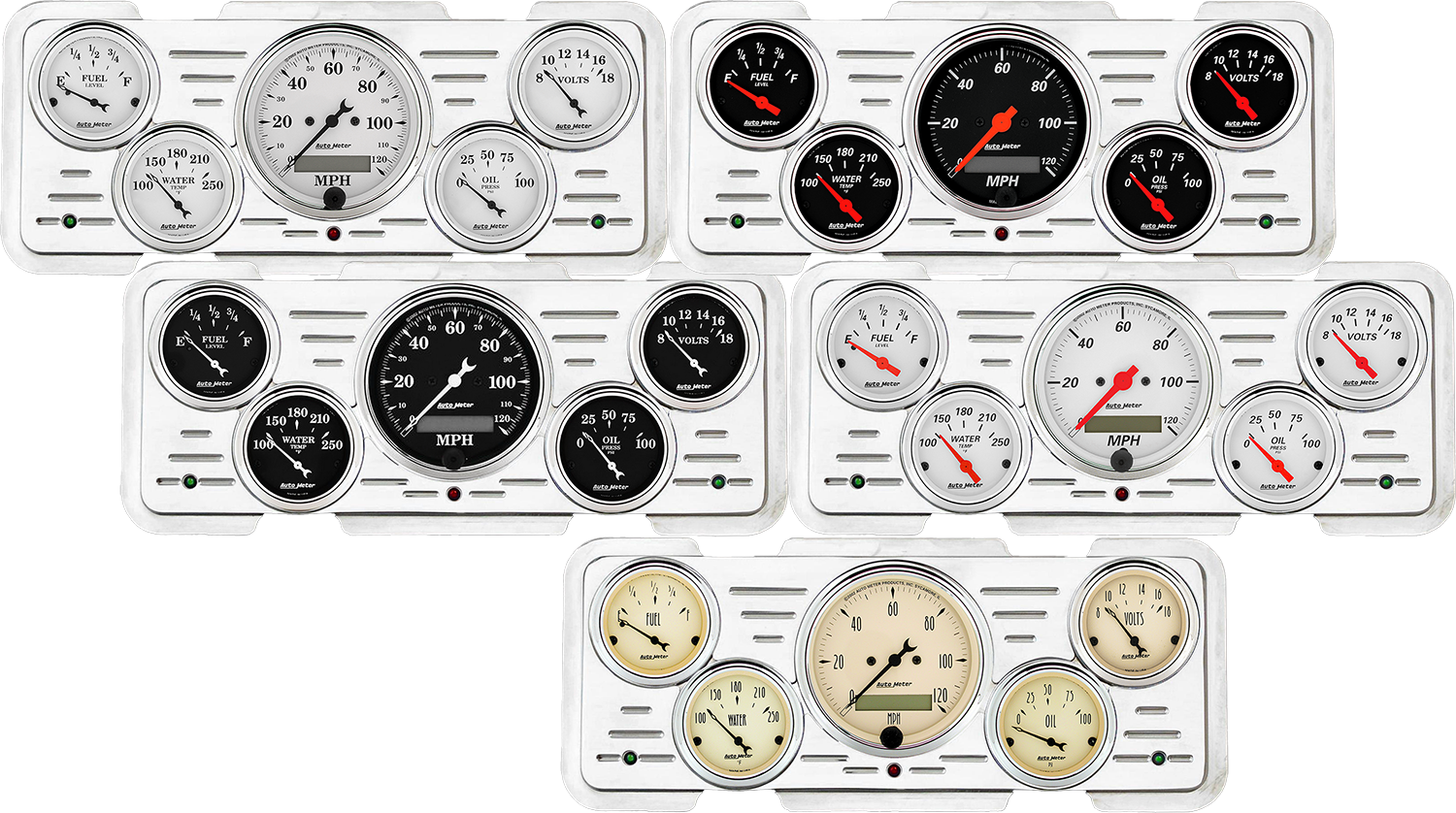 1940 Ford / 1940-1947 Ford Truck Aluminum Gauge Panel w/ Auto Meter Street Rod series gauges