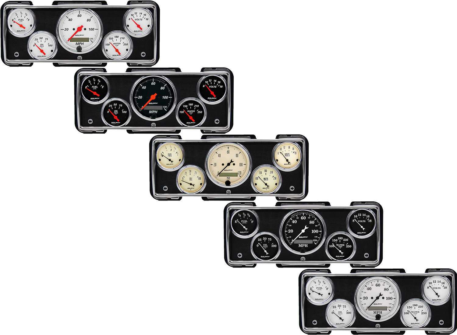 1940 Ford Car / 1940-1947 Ford Truck Aluminum Gauge Panel w/ AutoMeter Street Rod series gauges