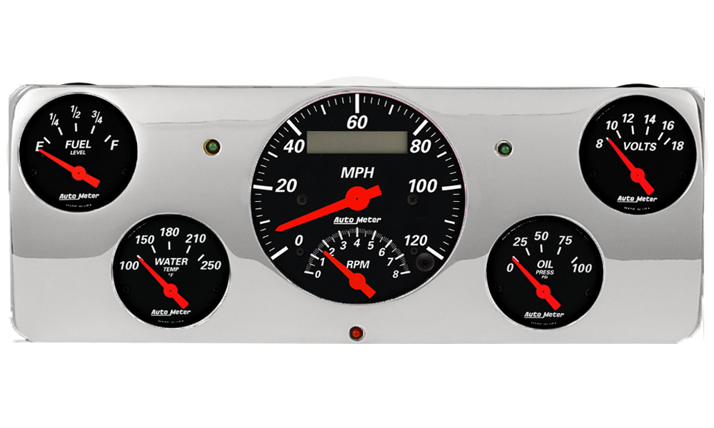 1940 Ford Deluxe Aluminum Gauge Panel w/ Auto Meter Designer Black Gauges
