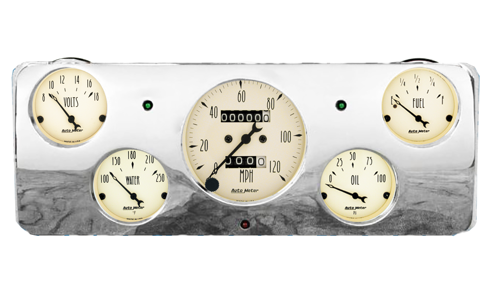 1940 Ford Deluxe Aluminum Gauge Panel w/ Auto Meter Street Rod series gauges