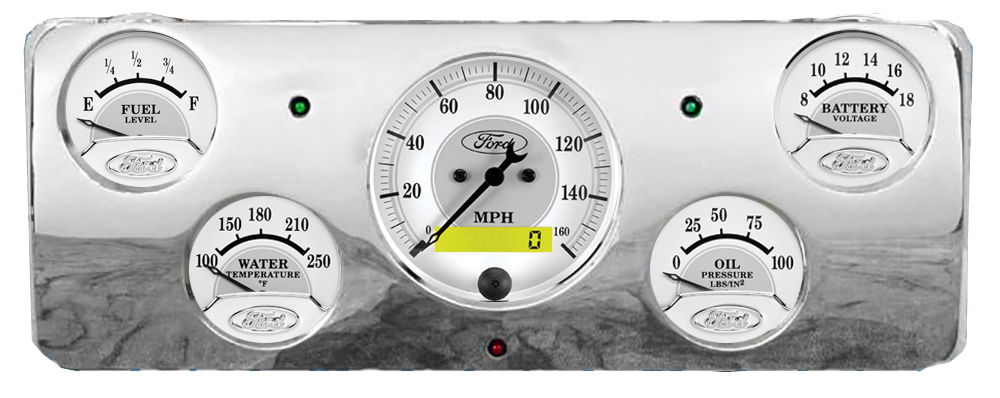 1940 Ford Deluxe Aluminum Gauge Panel w/ Auto Meter Ford Masterpiece Silver Gauges