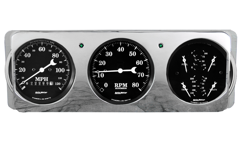 1940 Ford Deluxe Aluminum Gauge Panel w/ Auto Meter Old Tyme Black Gauges
