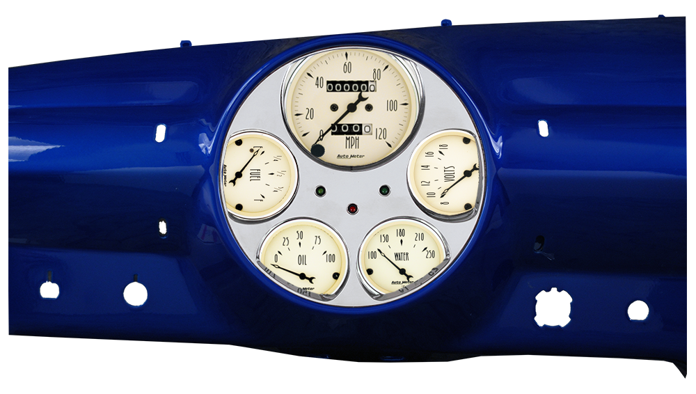 1949-1950 Ford Car Billet Aluminum Gauge Panel w/ Auto Meter Street Rod series gauges - Image 3